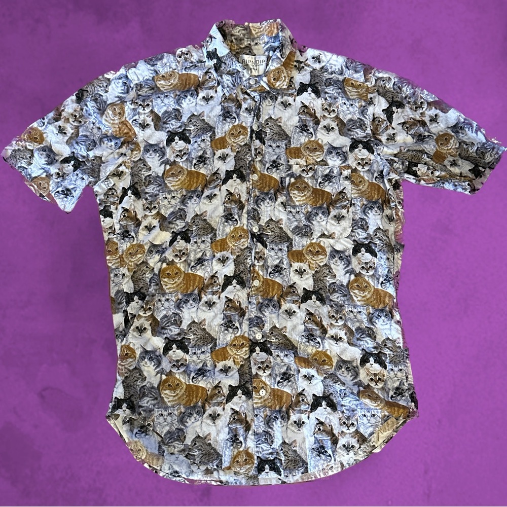 RIP N DIP ALL OVER CAT BUTTON UP